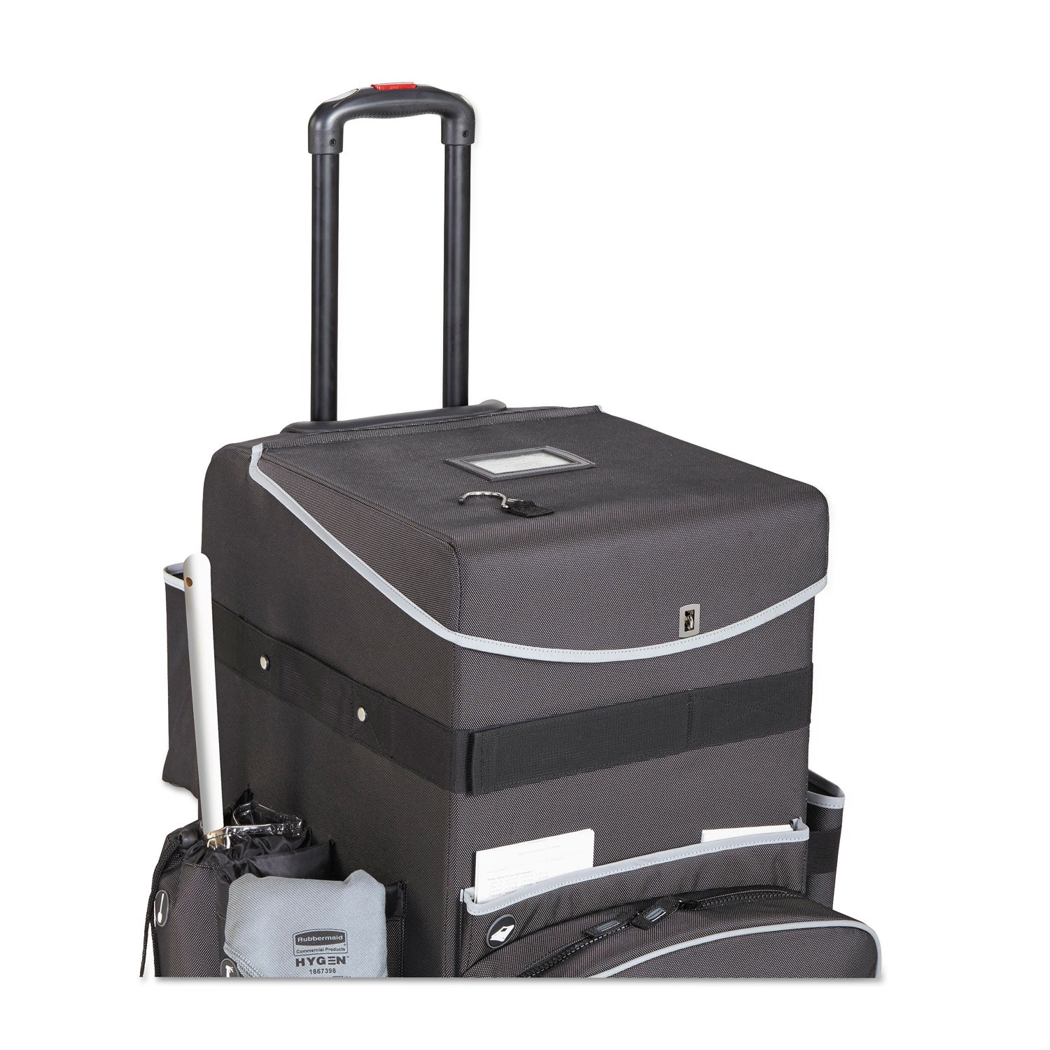 Executive Quick Clean Janitorial Cart, Synthetic Fabric, 16 Compartments, 14.25" x 16.5" x 25", Dark Gray