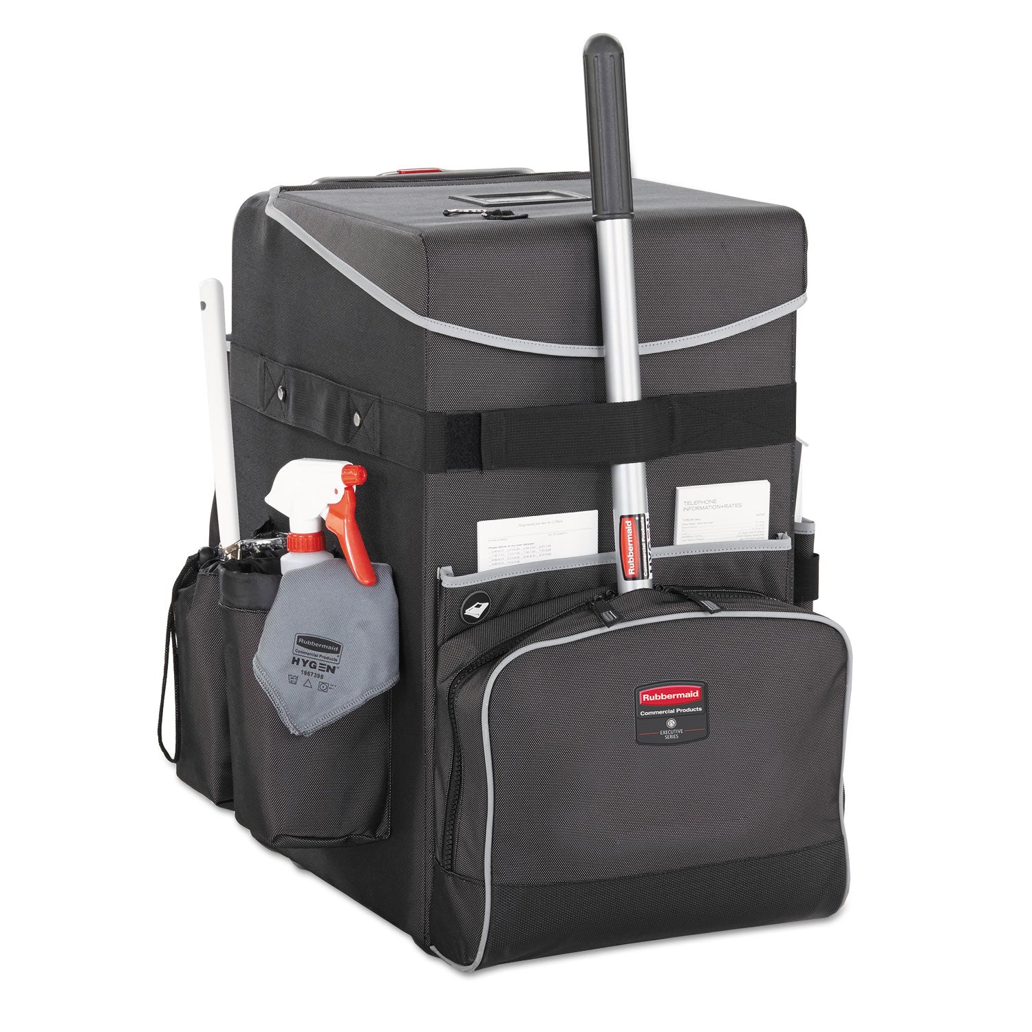 Executive Quick Clean Janitorial Cart, Synthetic Fabric, 16 Compartments, 14.25" x 16.5" x 25", Dark Gray - 