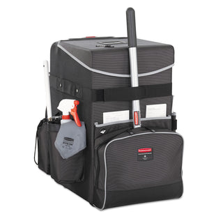 Executive Quick Clean Janitorial Cart, Synthetic Fabric, 16 Compartments, 14.25" x 16.5" x 25", Dark Gray - 