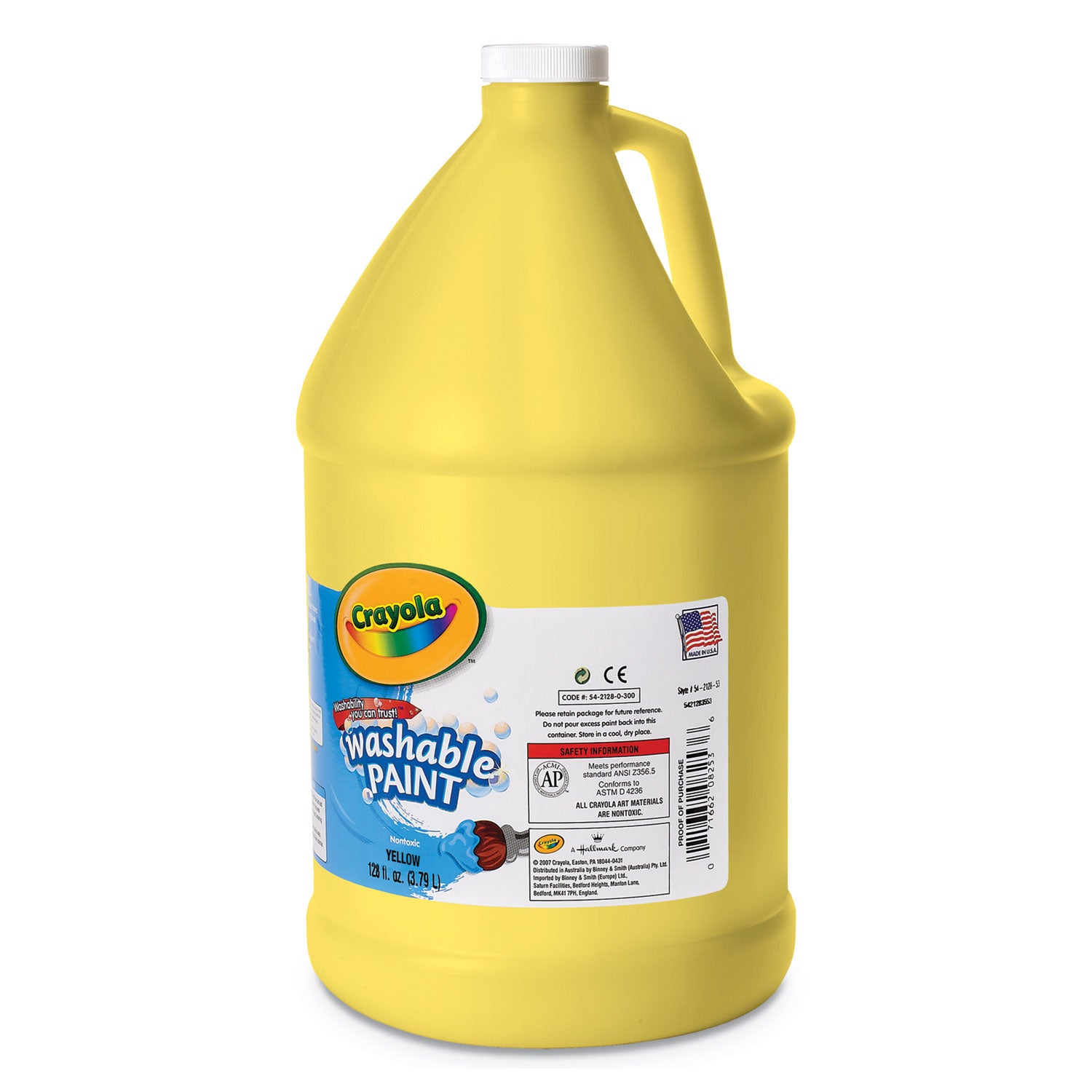 Washable Paint, Yellow, 1 gal Bottle - 