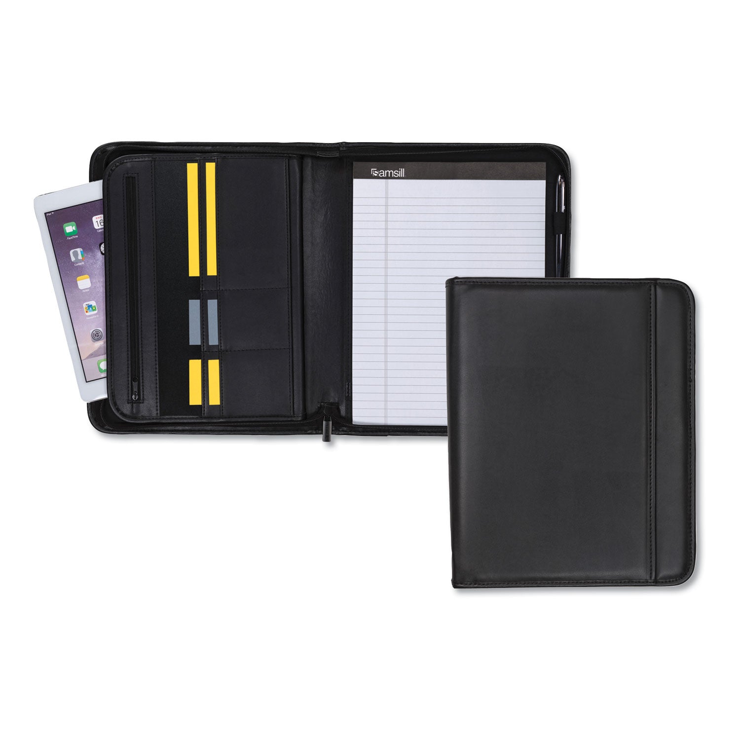 Professional Zippered Pad Holder, Pockets/Slots, Writing Pad, Black - 