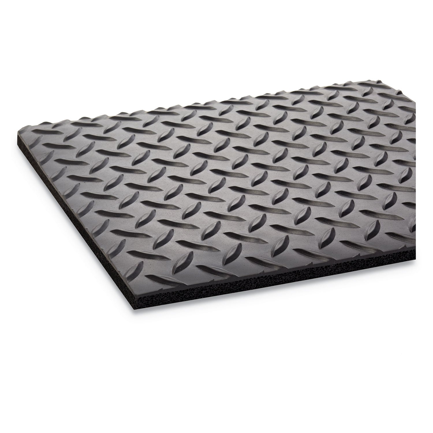 Industrial Deck Plate Anti-Fatigue Mat, Vinyl, 24 x 36, Black - 