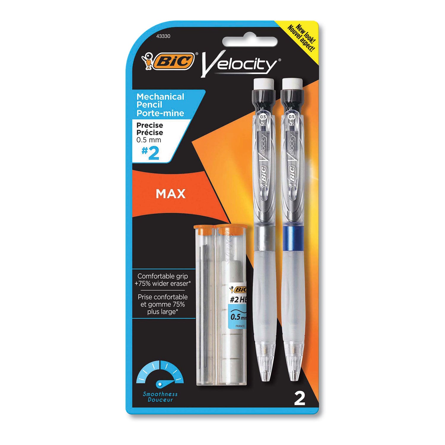 velocity-max-pencil-05-mm-hb-#2-black-lead-gray-barrel-2-pack_bicmpmx5p21 - 1