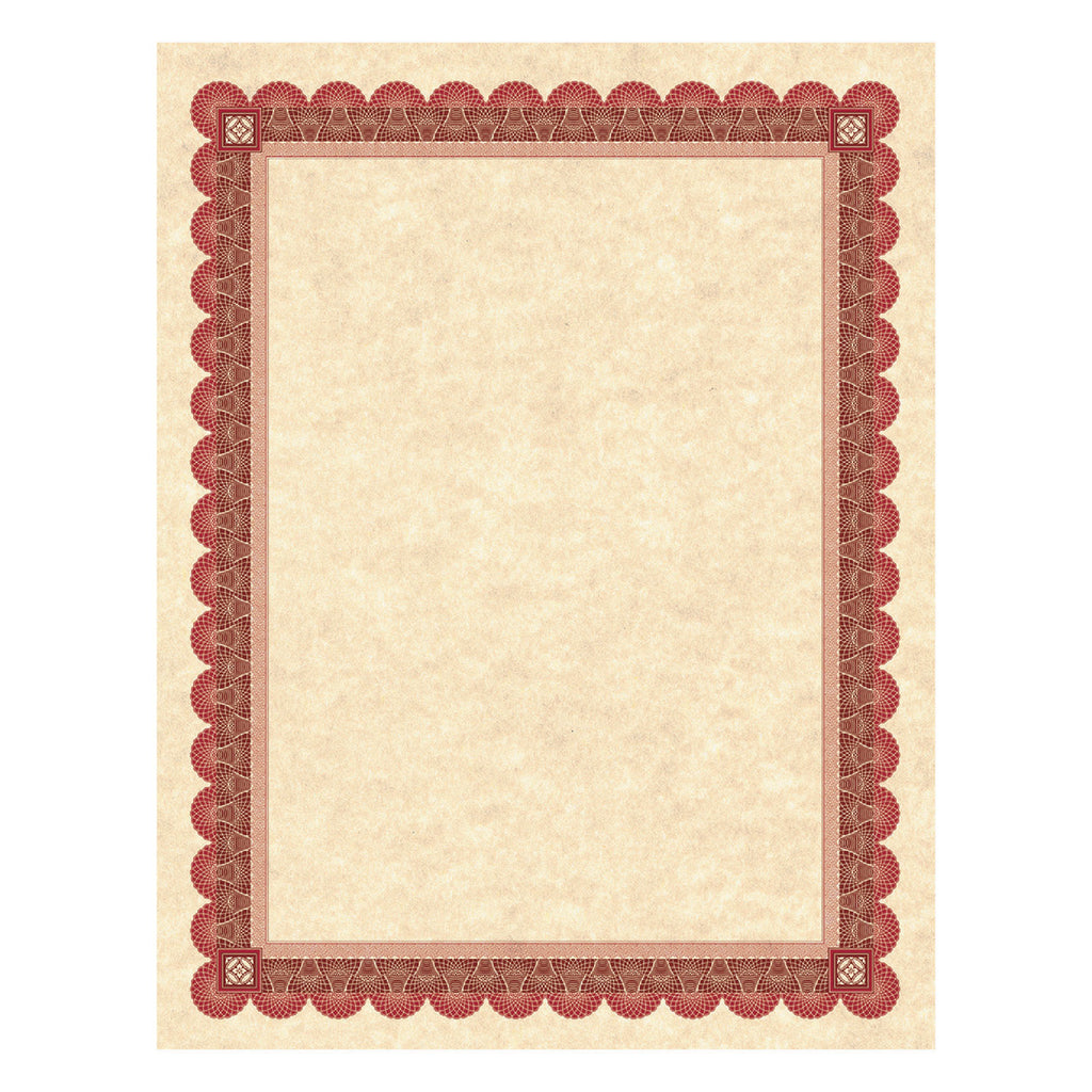 Parchment Certificates, Academic, 8.5 x 11, Copper with Red/Brown Border, 25/Pack - 