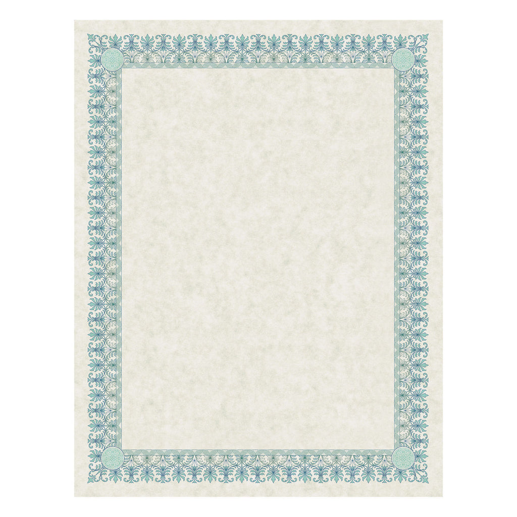 Parchment Certificates, Academic, 8.5 x 11, Ivory with Green/Blue Border, 25/Pack - 