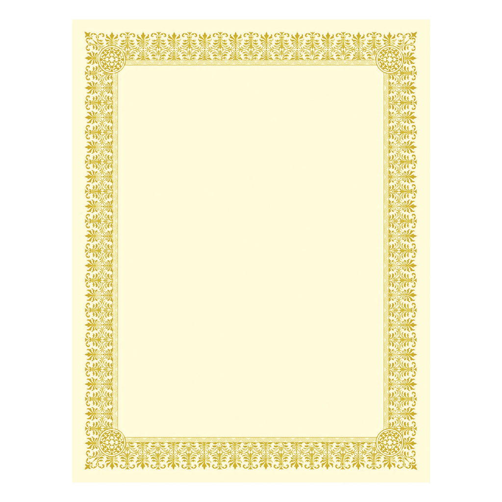Premium Certificates, 8.5 x 11, Ivory/Gold with Fleur Gold Foil Border, 15/Pack - 