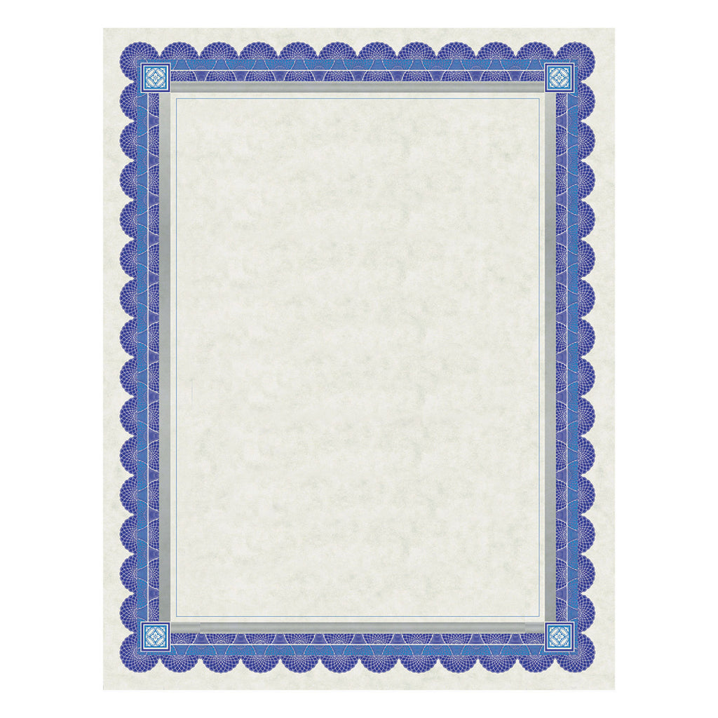 Parchment Certificates, Academic, 8.5 x 11, Ivory with Blue/Silver Foil Border, 15/Pack