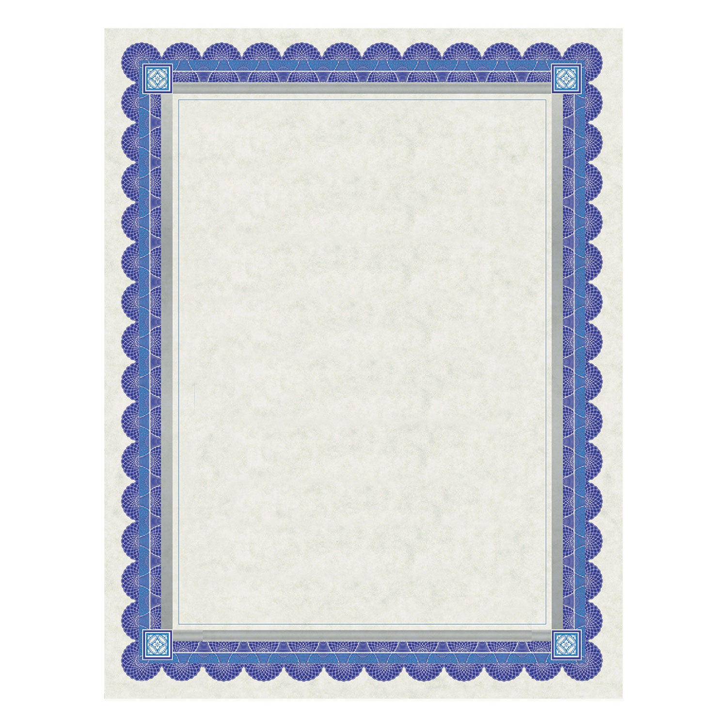 Parchment Certificates, Academic, 8.5 x 11, Ivory with Blue/Silver Foil Border, 15/Pack - 