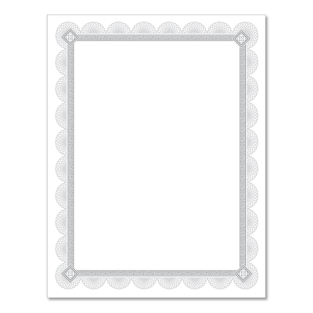 Premium Certificates, 8.5 x 11, White/Silver with Spiro Silver Foil Border,15/Pack