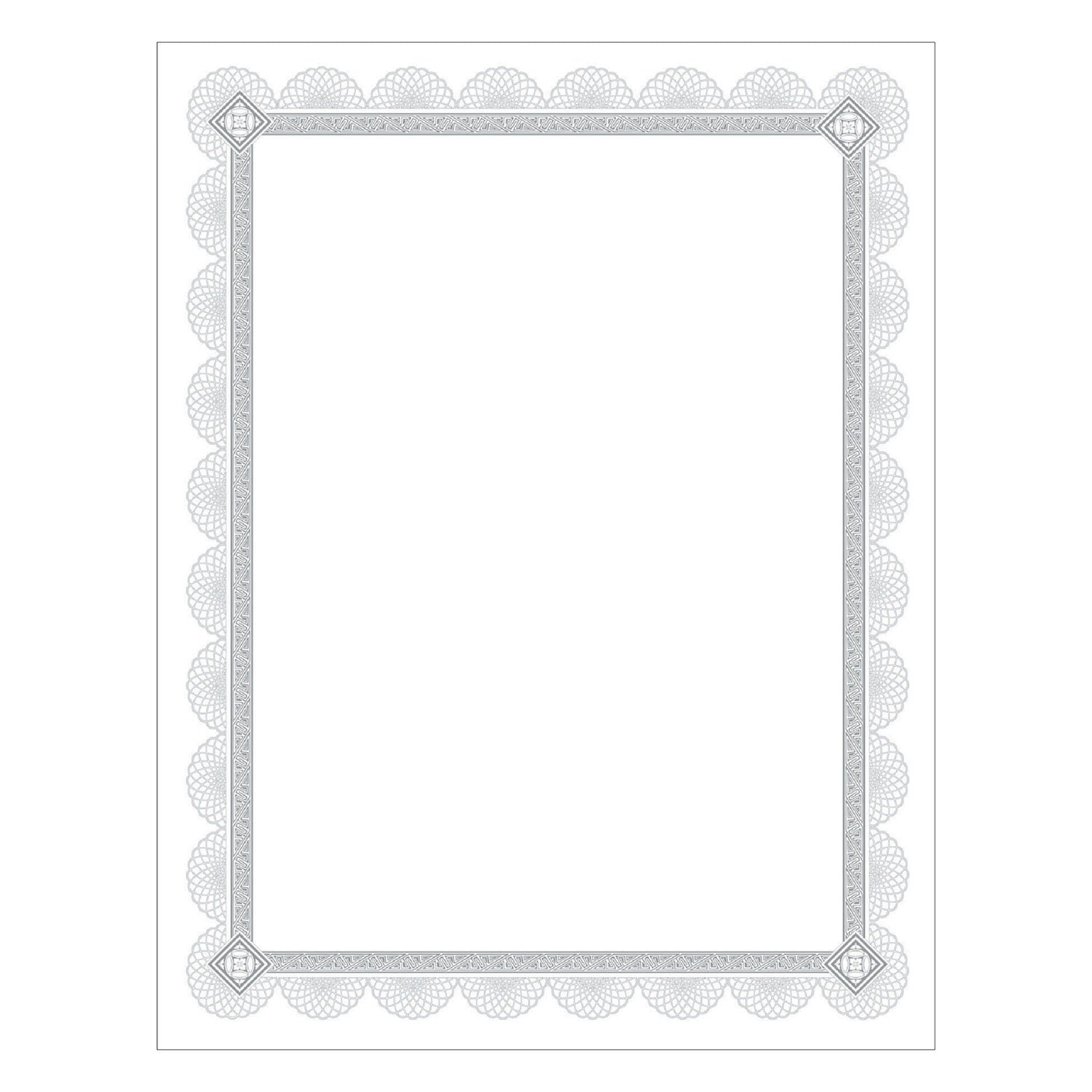 Premium Certificates, 8.5 x 11, White/Silver with Spiro Silver Foil Border,15/Pack - 