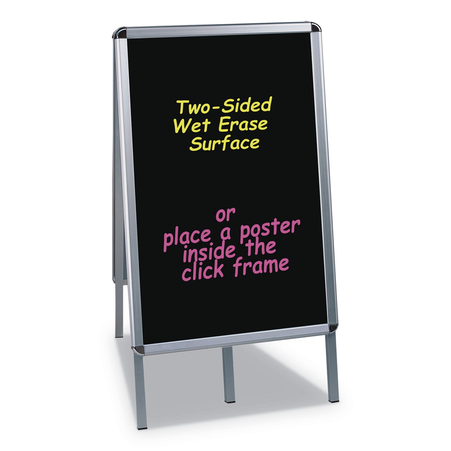 Wet Erase Board, Double Sided, 23 x 33, 42" Tall, Black Surface, Silver Aluminum Frame - 