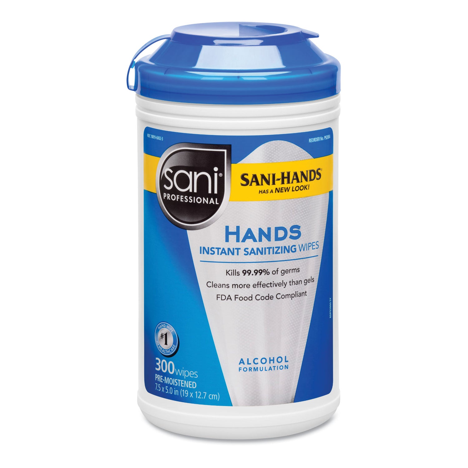 Hands Instant Sanitizing Wipes, 7.5 x 5, 300/Canister, 6/Carton - 