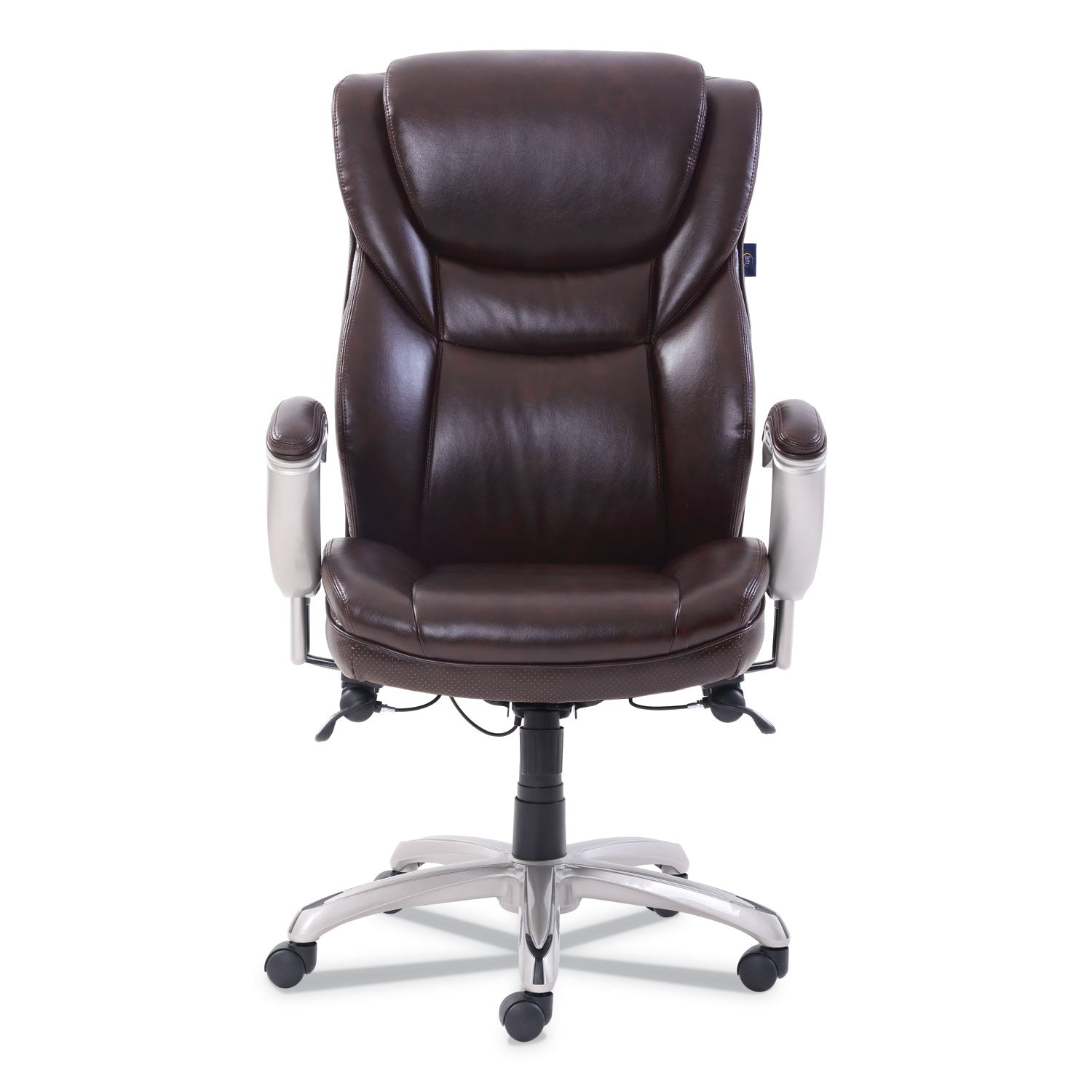 Emerson Executive Task Chair, Supports Up to 300 lb, 19" to 22" Seat Height, Brown Seat/Back, Silver Base