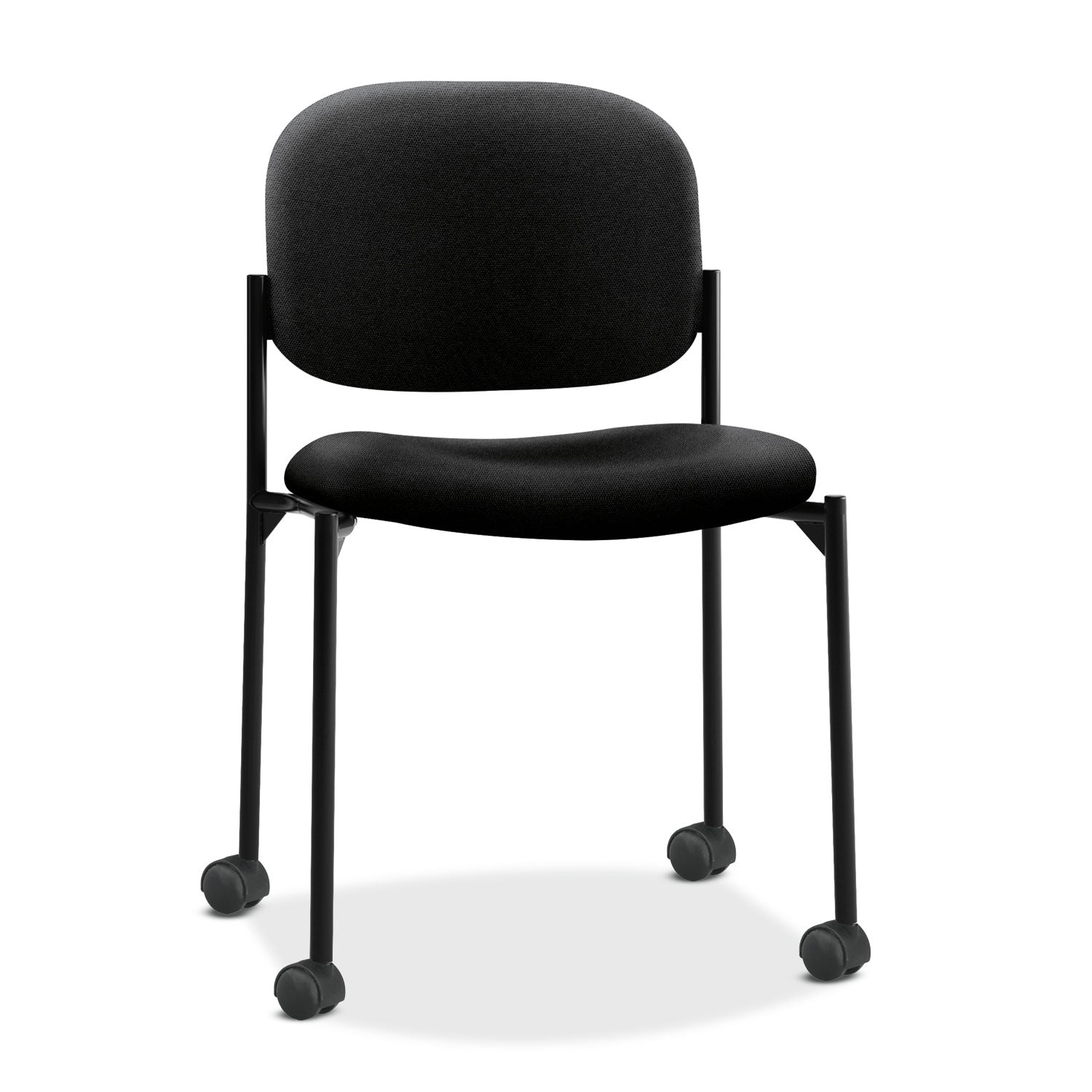 VL606 Stacking Guest Chair without Arms, Fabric Upholstery, 21.25" x 21" x 32.75", Black Seat, Black Back, Black Base - 