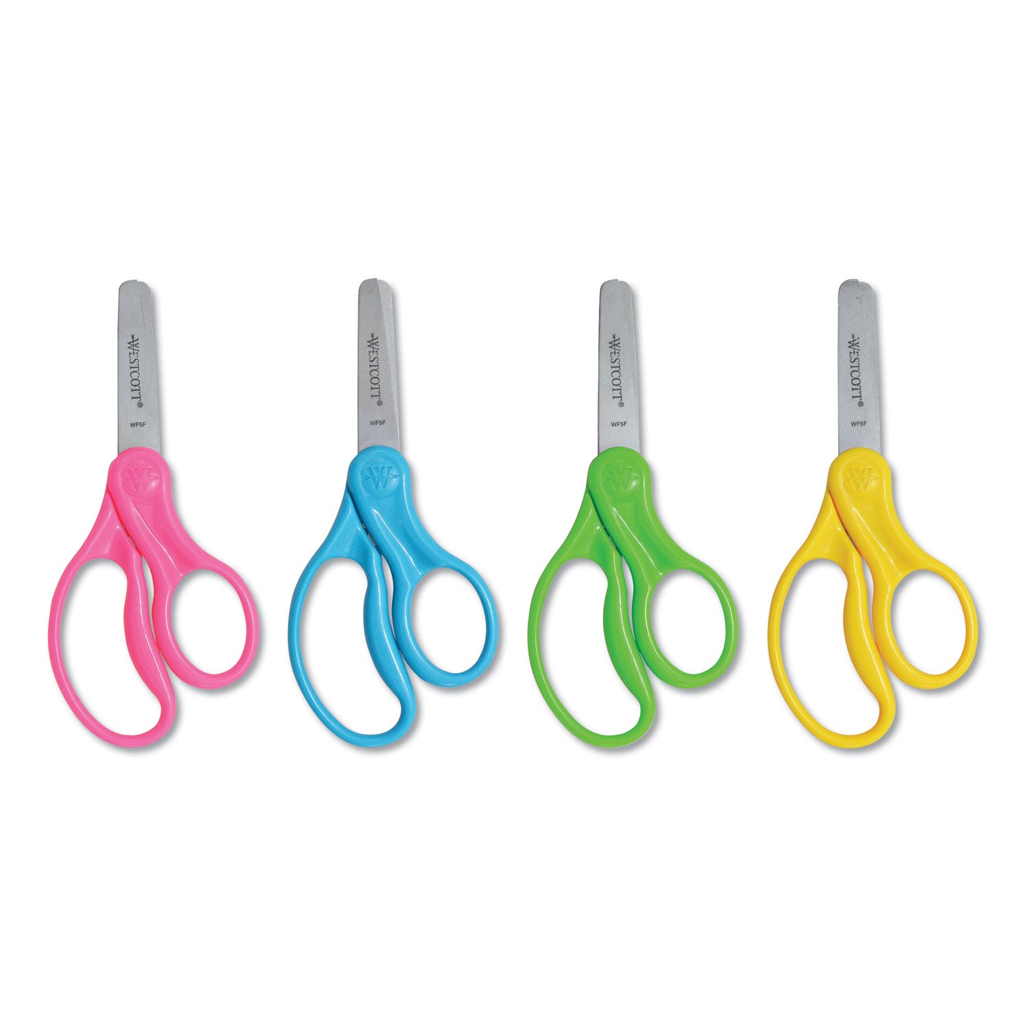 For Kids Scissors, Blunt Tip, 5" Long, 1.75" Cut Length, Assorted Straight Handles, 12/Pack - 