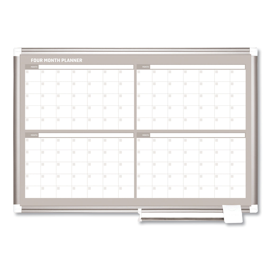 Magnetic Dry Erase Calendar Board, Four Month, 36 x 24, White Surface, Silver Aluminum Frame - 