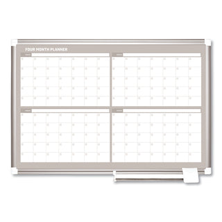 Magnetic Dry Erase Calendar Board, Four Month, 36 x 24, White Surface, Silver Aluminum Frame - 