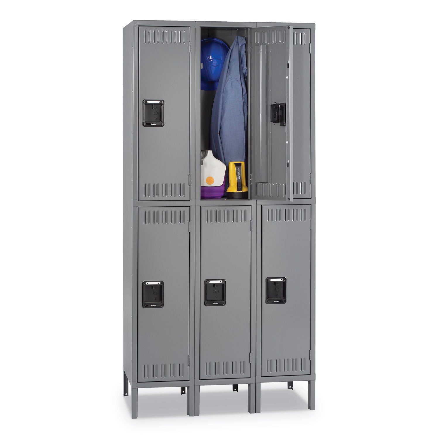 Double Tier Locker with Legs, Triple Stack, 36w x 18d x 78h, Medium Gray - 