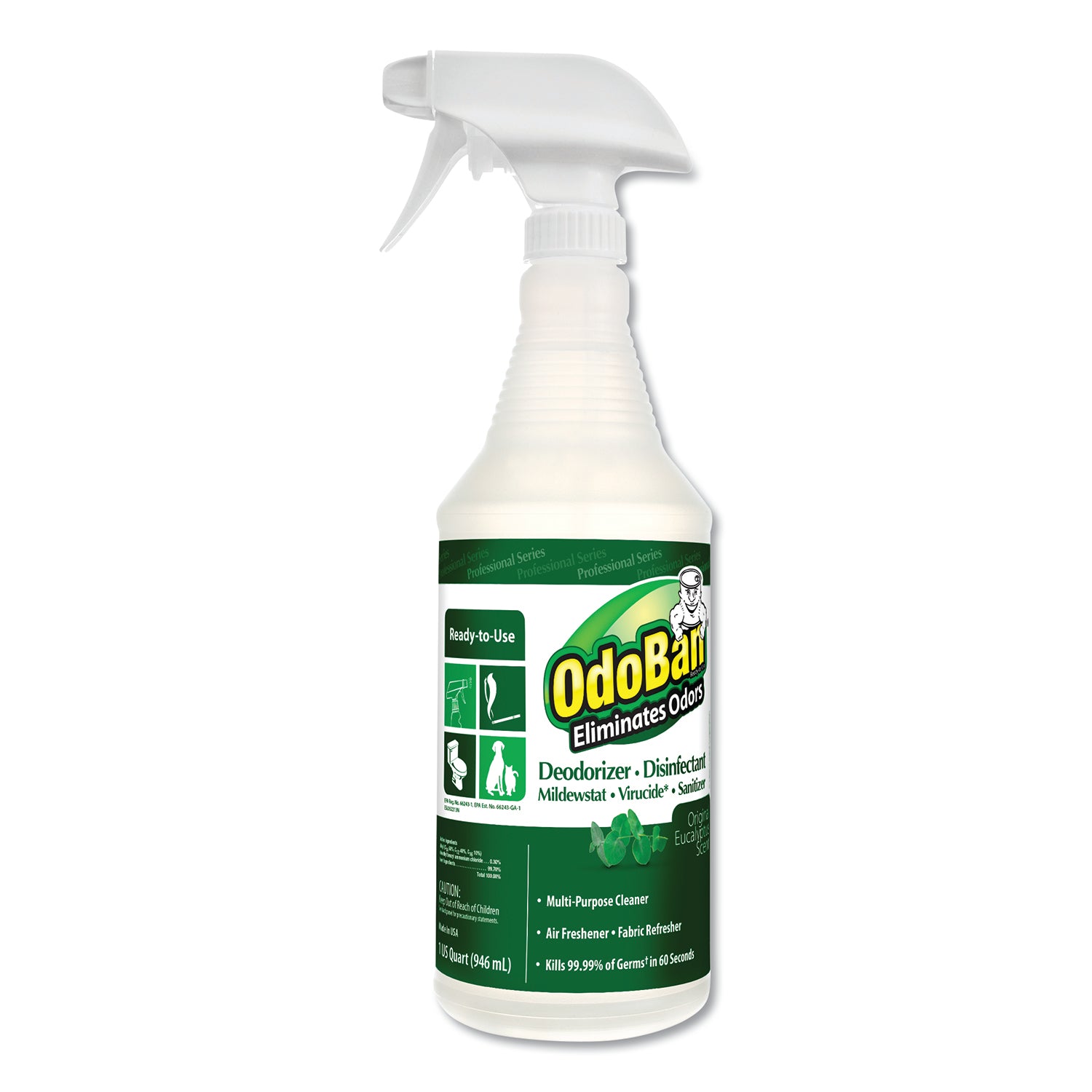 RTU Odor Eliminator and Disinfectant, Eucalyptus Scent, 32 oz Spray Bottle - 