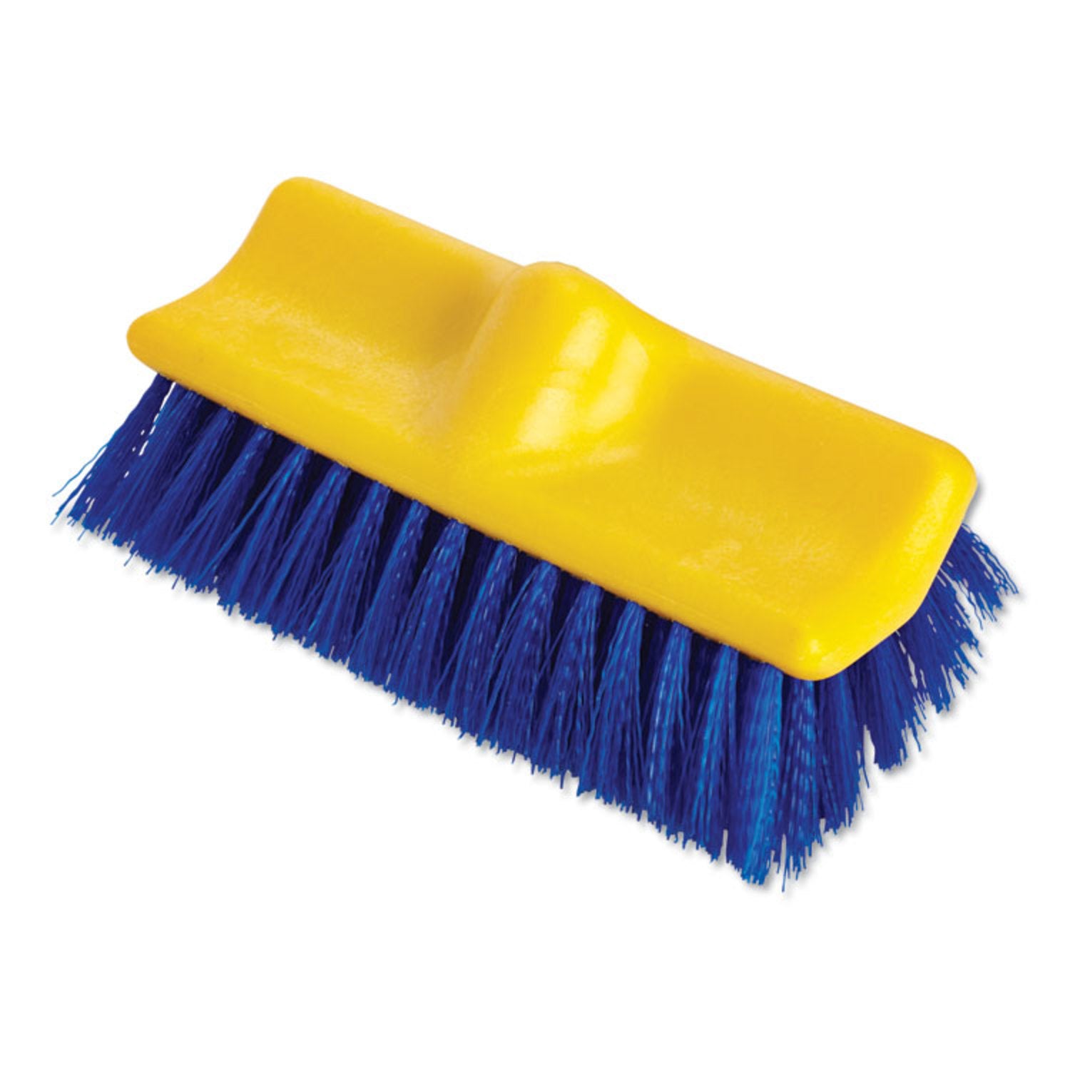 Bi-Level Deck Scrub Brush, Blue Polypropylene Bristles, 10" Brush, 10" Plastic Block, Threaded Hole - 1