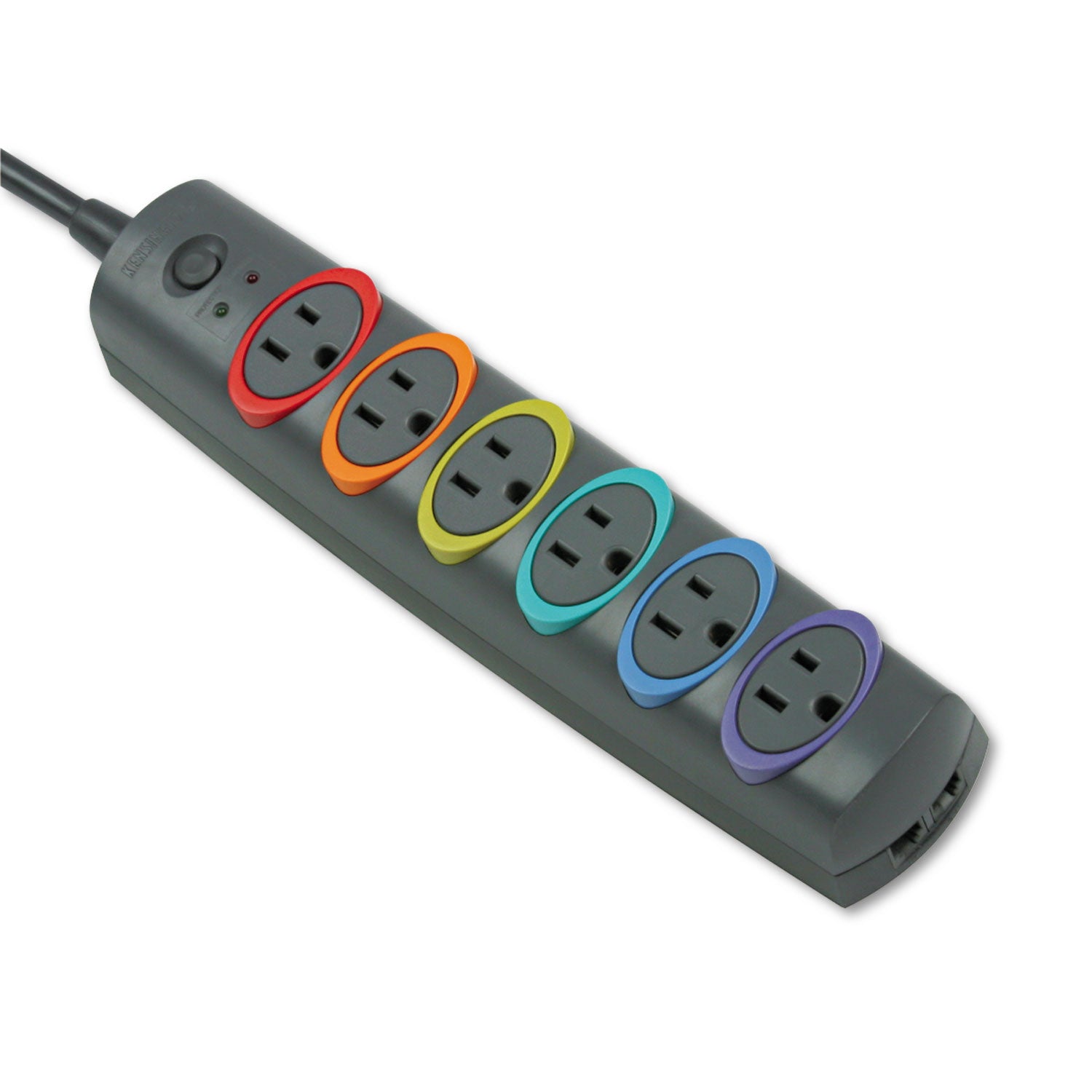 SmartSockets Color-Coded Strip Surge Protector, 6 AC Outlets, 8 ft Cord, 1,260 J, Black - 