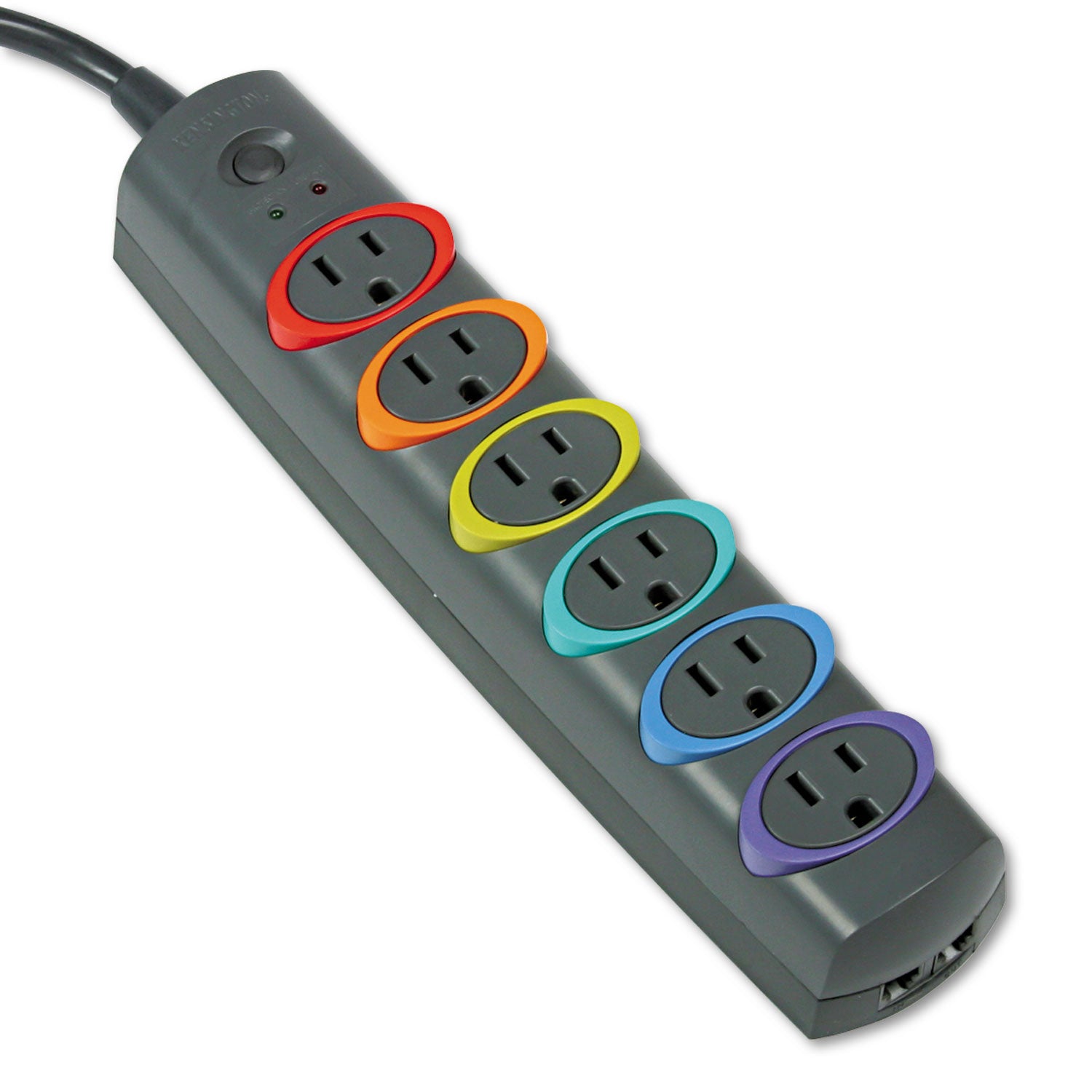 SmartSockets Color-Coded Strip Surge Protector, 6 AC Outlets, 7 ft Cord, 945 J, Black - 