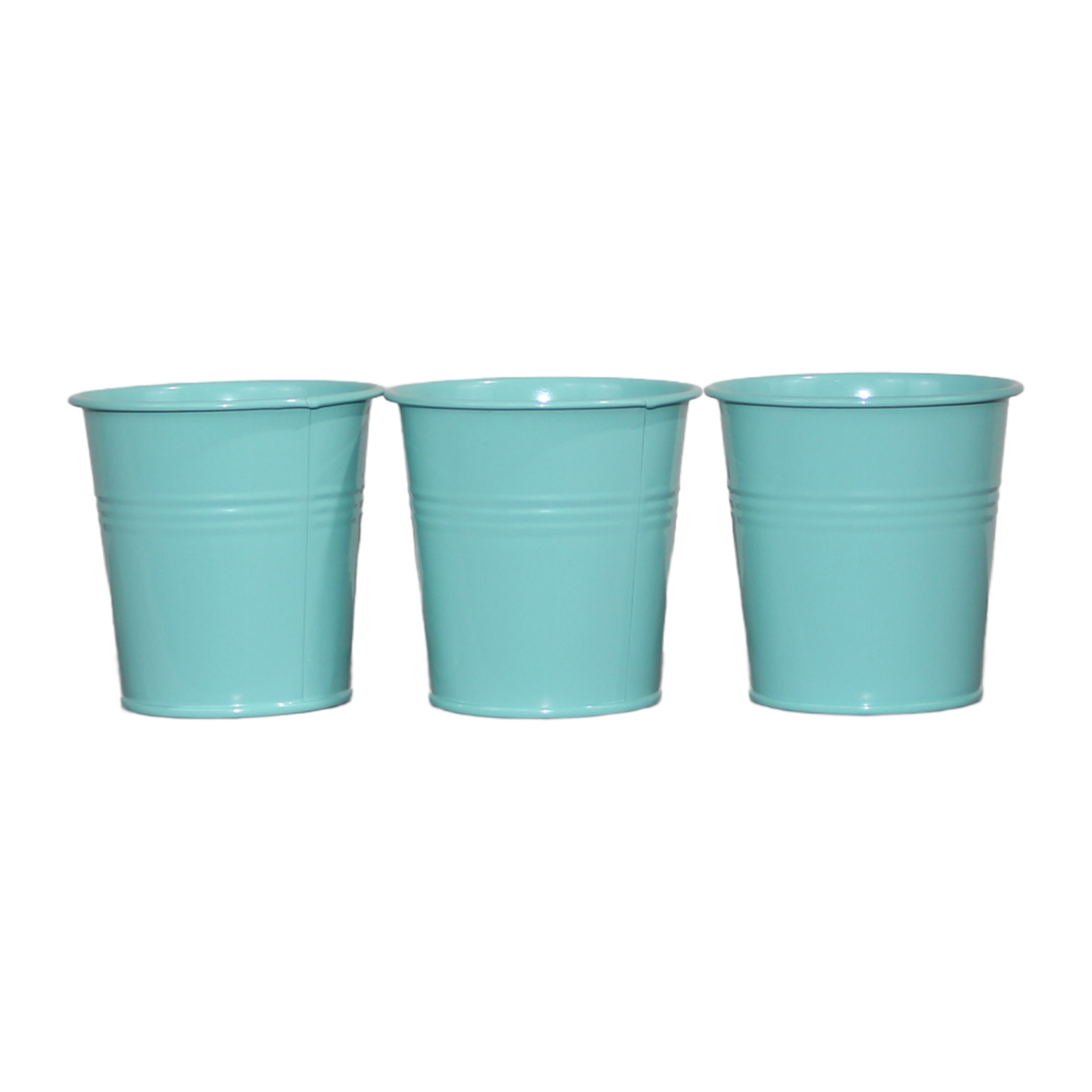 Set of 3 Tiffany Blue Metal Garden Planters with Tray