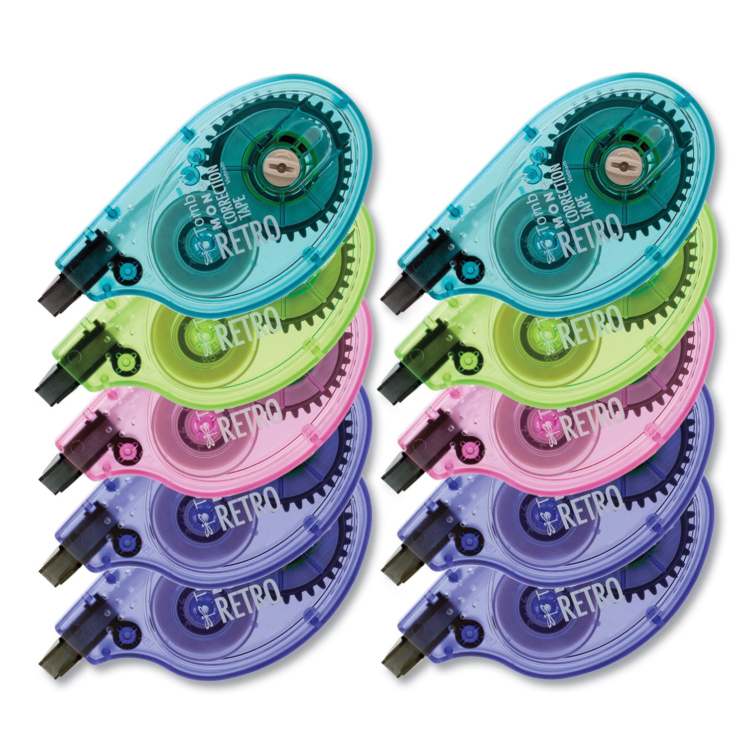 MONO Original Correction Tape, Assorted RetroColor Applicators, 0.17" x 394", 10/Pack - 