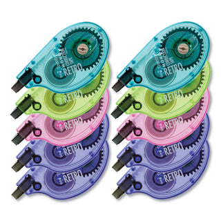 MONO Original Correction Tape, Assorted RetroColor Applicators, 0.17" x 394", 10/Pack - 