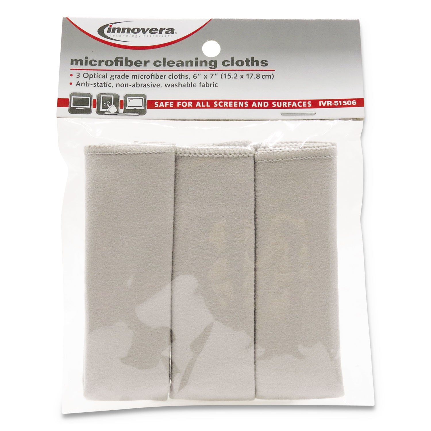 Microfiber Cleaning Cloths, 6 x 7, Unscented, Gray, 3/Pack - 