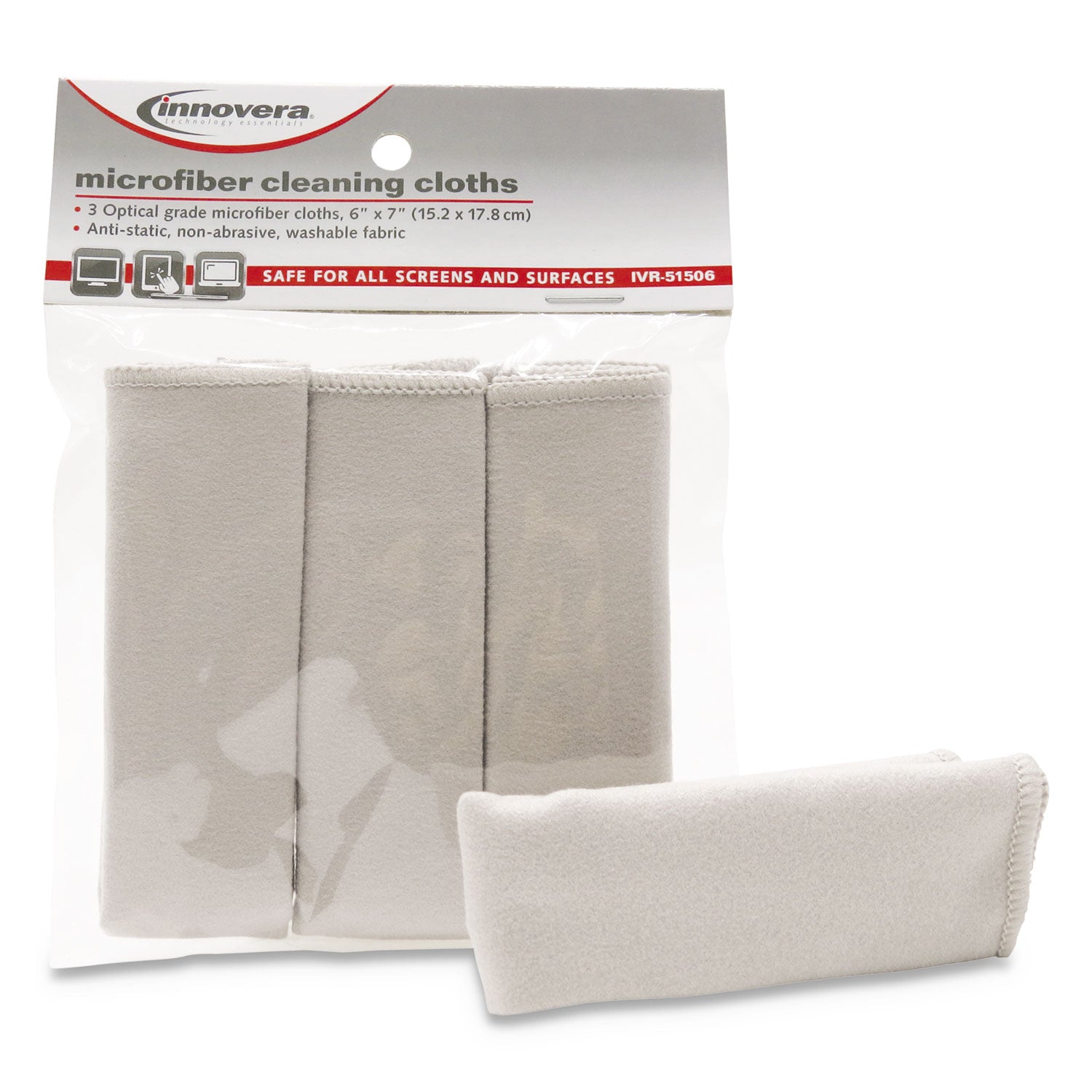 Microfiber Cleaning Cloths, 6 x 7, Unscented, Gray, 3/Pack - 