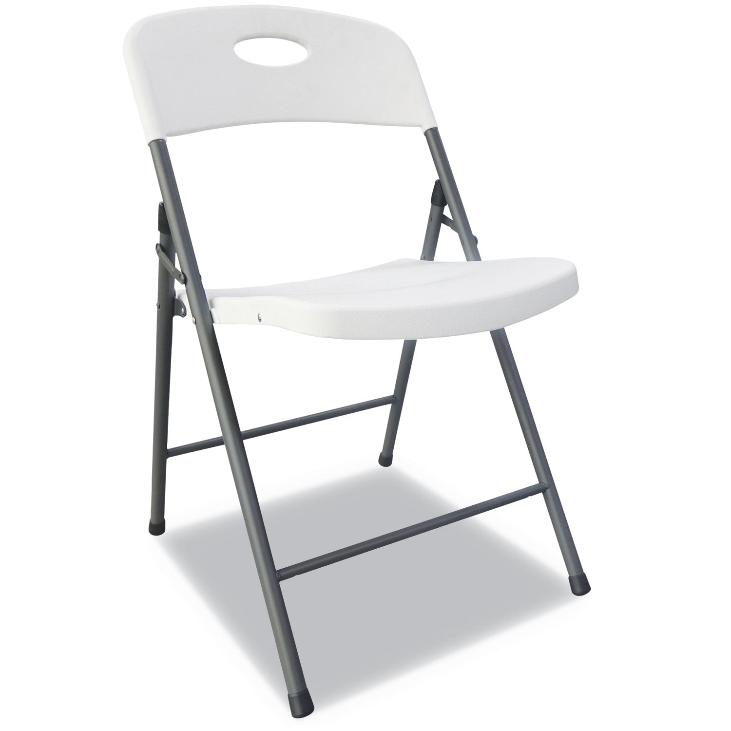 Molded Resin Folding Chair, Supports Up to 225 lb, 18.19" Seat Height, White Seat, White Back, Dark Gray Base, 4/Carton - 