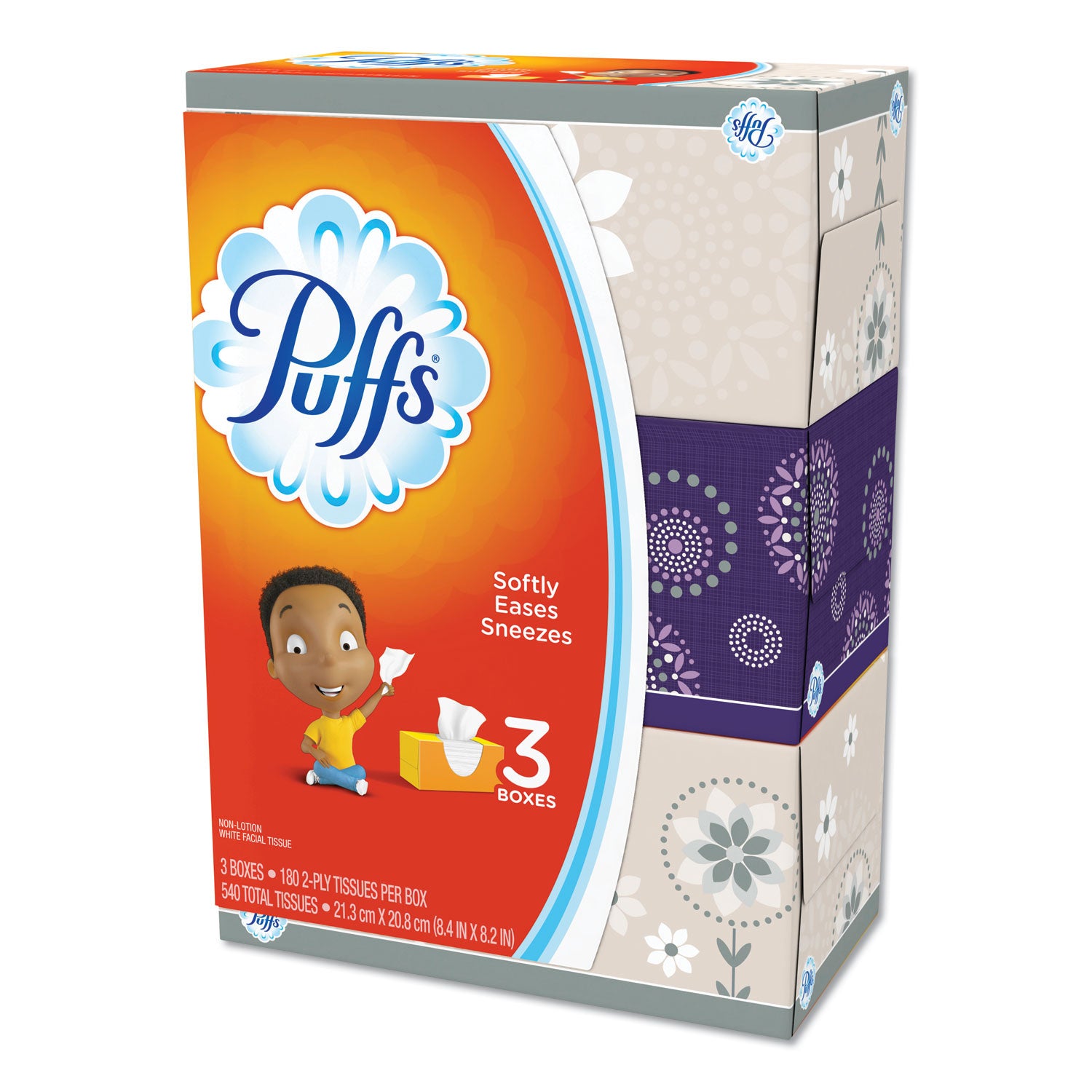 White Facial Tissue, 2-Ply, White, 180 Sheets/Box, 3 Boxes/Pack - 1