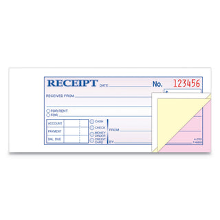 Receipt Book, Three-Part Carbonless, 2.75 x 7.19, 50 Forms Total - 