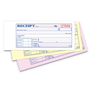 Receipt Book, Three-Part Carbonless, 2.75 x 7.19, 50 Forms Total - 