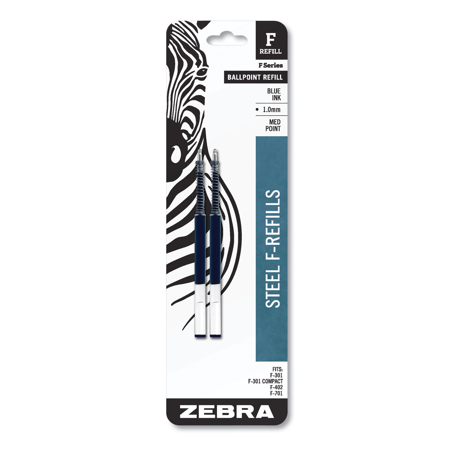 Zebra STEEL 7 Series F Refill Medium Point Ballpoint - Medium Point - Blue Ink - 2 / Pack