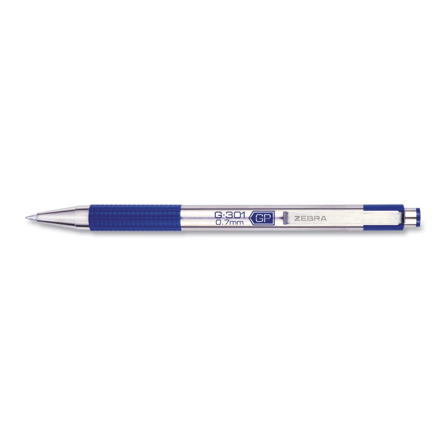 G-301 Gel Pen, Retractable, Medium 0.7 mm, Blue Ink, Stainless Steel/Blue Barrel - 