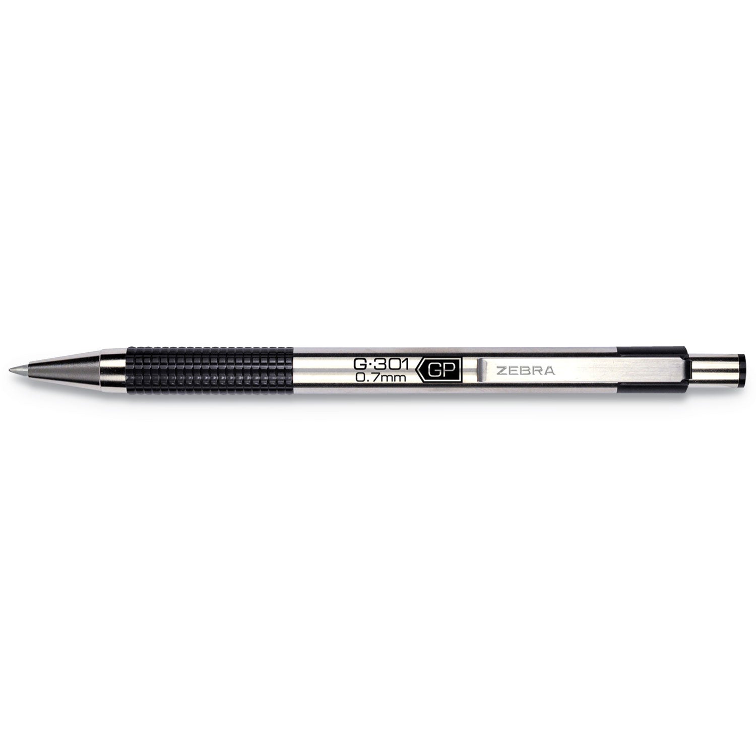 G-301 Gel Pen, Retractable, Medium 0.7 mm, Black Ink, Stainless Steel/Black Barrel - 