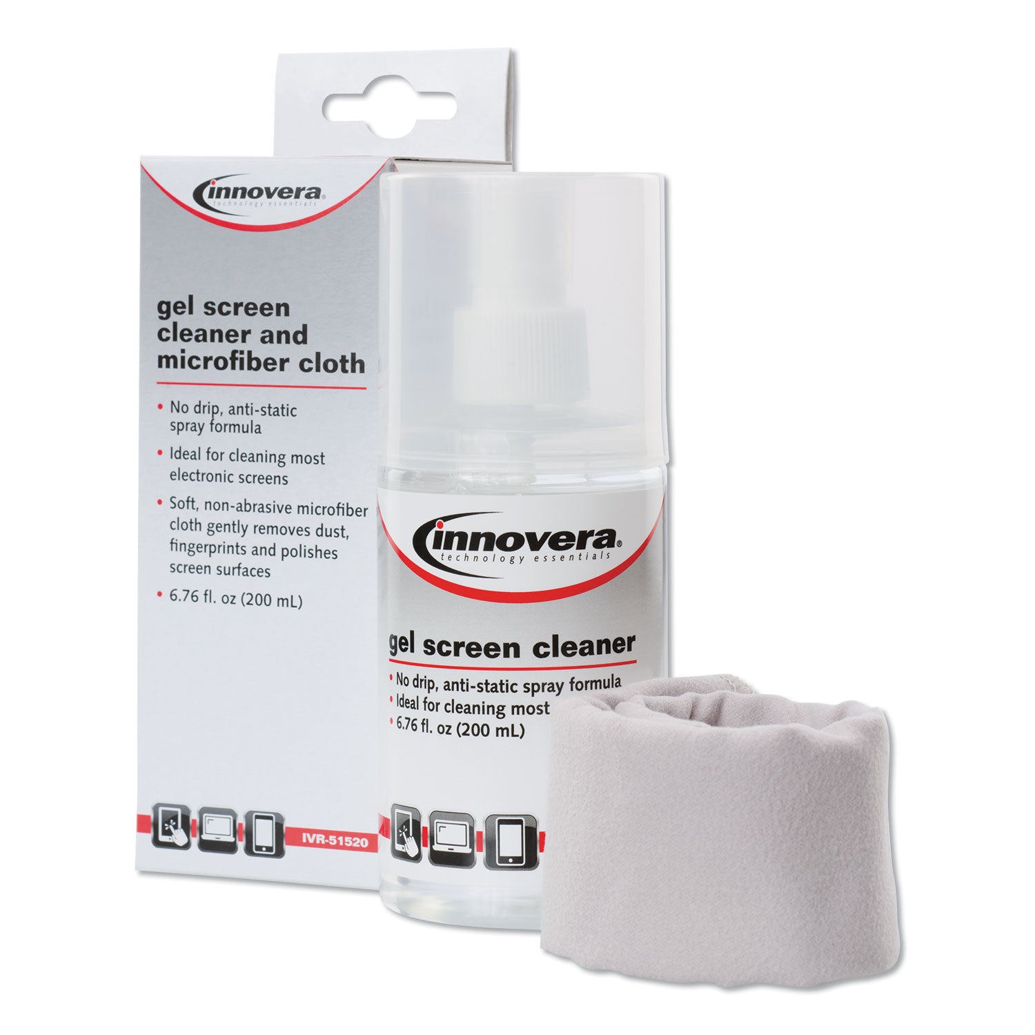 Anti-Static Gel Screen Cleaner, with Gray Microfiber Cloth, 4 oz Spray Bottle - 