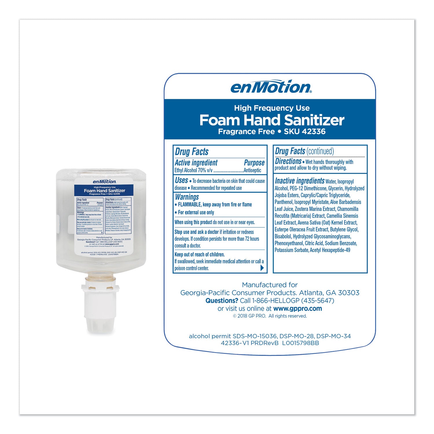 GP enMotion High-Frequency-Use Foam Sanitizer Dispenser Refill, Fragrance-Free, 1,000 mL, Fragrance-Free, 2/Carton