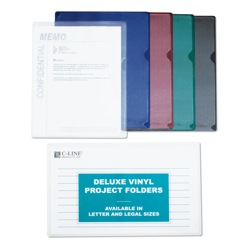 Deluxe Vinyl Project Folders, Letter Size, Clear, 50/Box - 