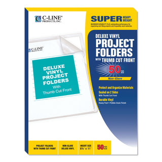 Deluxe Vinyl Project Folders, Letter Size, Clear, 50/Box - 