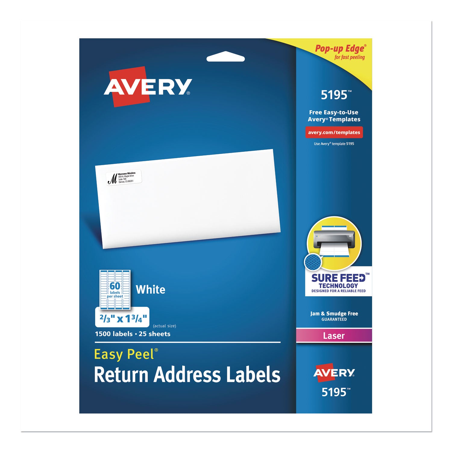 Easy Peel White Address Labels w/ Sure Feed Technology, Laser Printers, 0.66 x 1.75, White, 60/Sheet, 25 Sheets/Pack - 