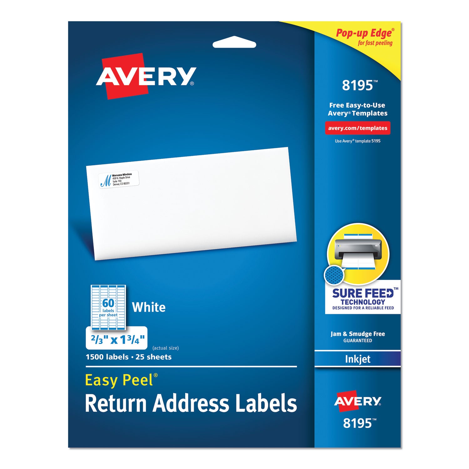 Easy Peel White Address Labels w/ Sure Feed Technology, Inkjet Printers, 0.66 x 1.75, White, 60/Sheet, 25 Sheets/Pack - 