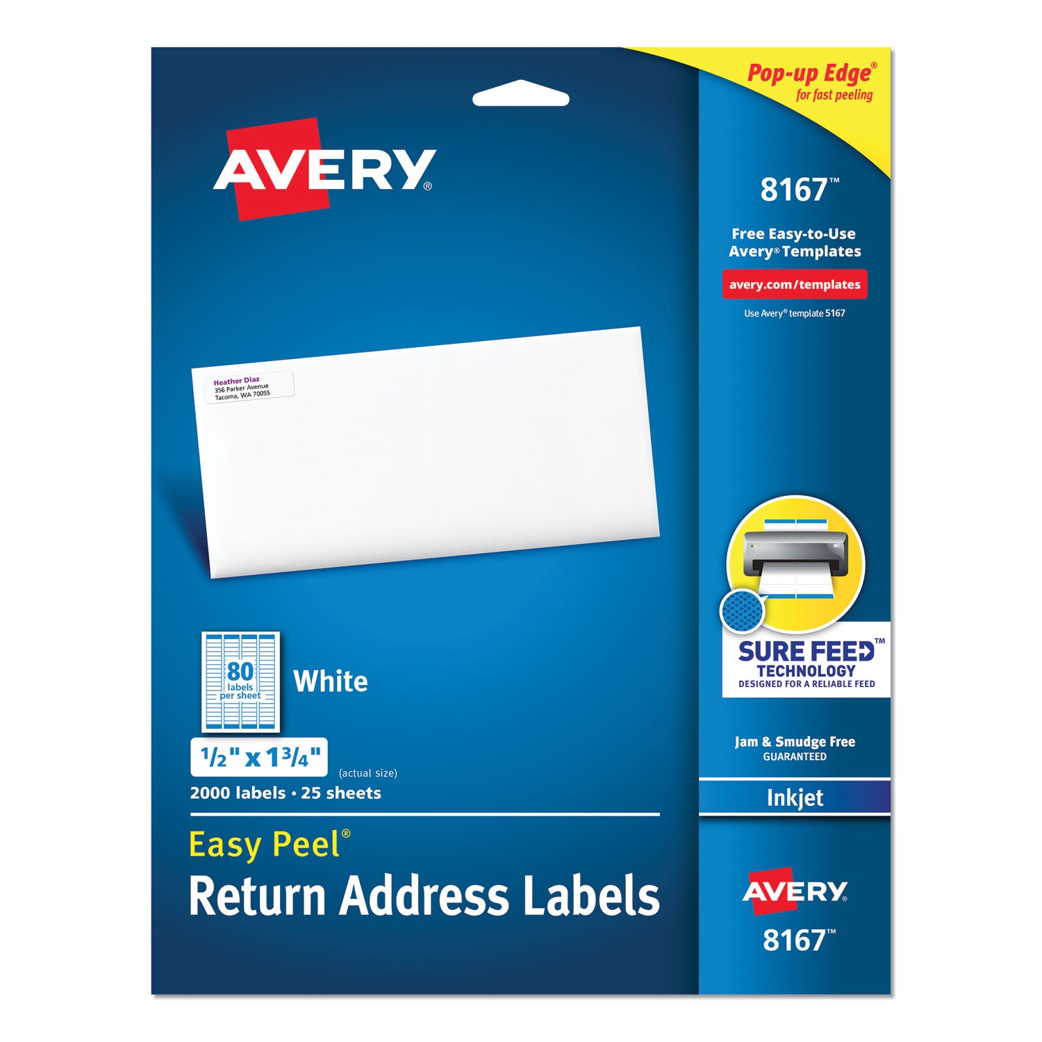 Easy Peel White Address Labels w/ Sure Feed Technology, Inkjet Printers, 0.5 x 1.75, White, 80/Sheet, 25 Sheets/Pack - 