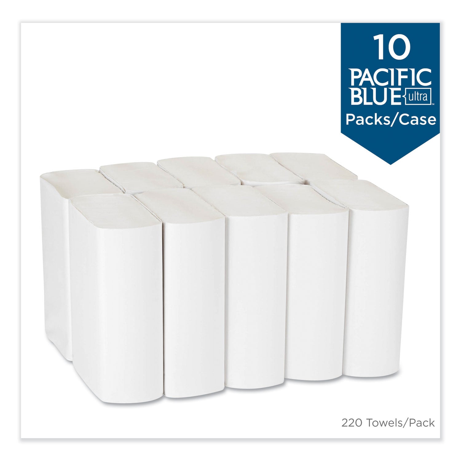 Pacific Blue Ultra Folded Paper Towels, 1-Ply, 10.2 x 10.8, White, 220/Pack, 10 Packs/Carton - 