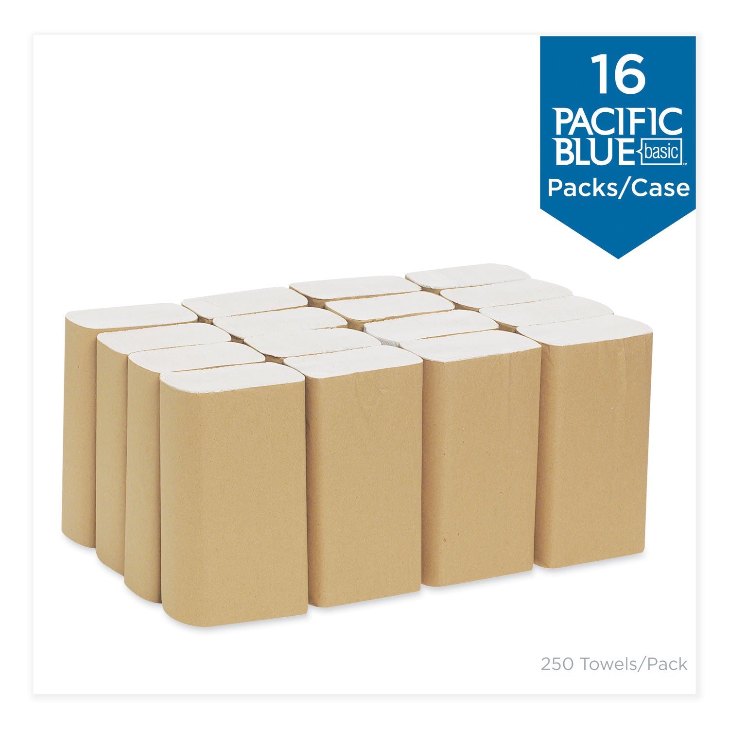 Pacific Blue Basic Folded Paper Towel, 1-Ply, 9.2 x 9.4, White, 250/Pack, 16 Packs/Carton