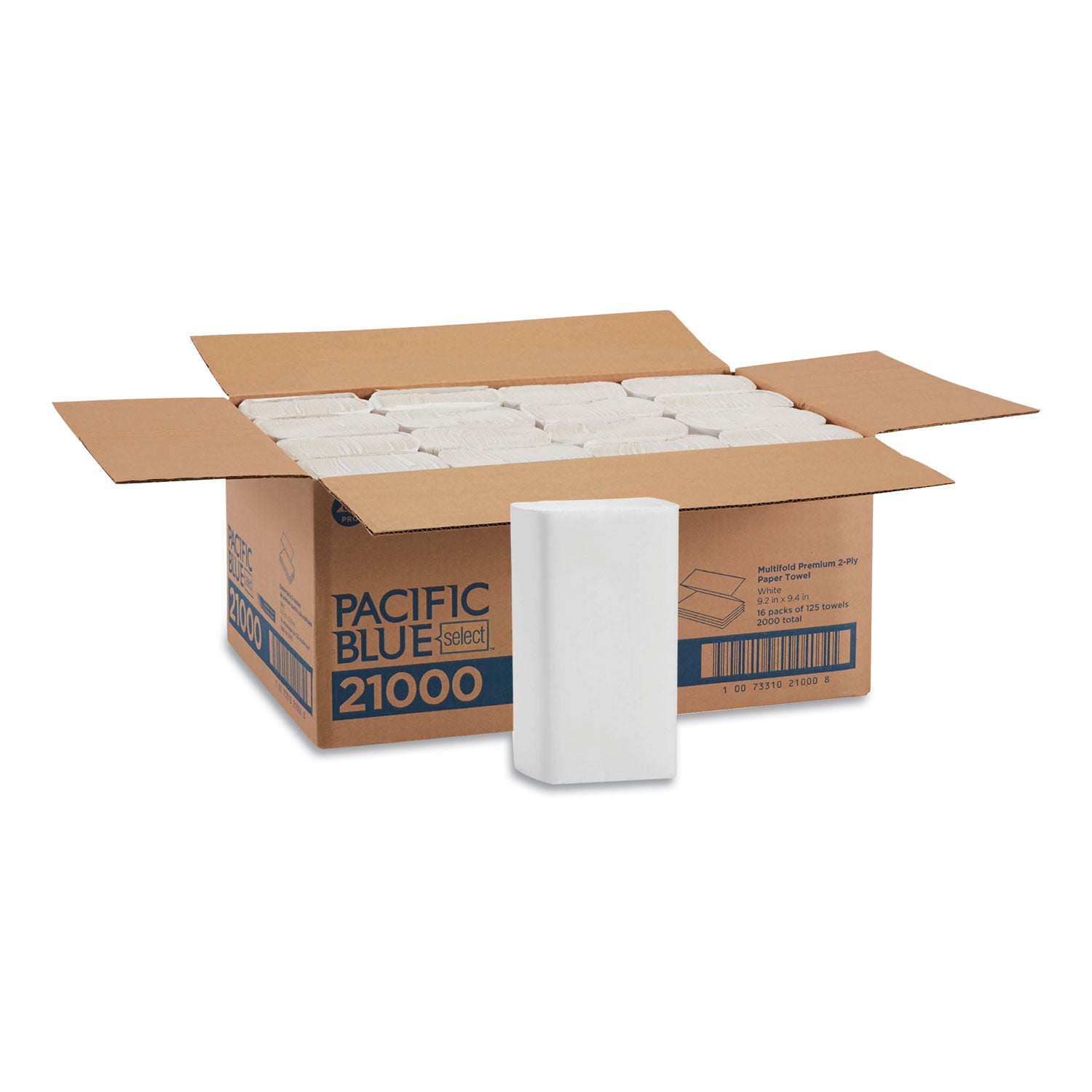 Blue Select Multi-Fold 2 Ply Paper Towel, 9.2 x 9.4, White, 125/Pack, 16 Packs/Carton - 