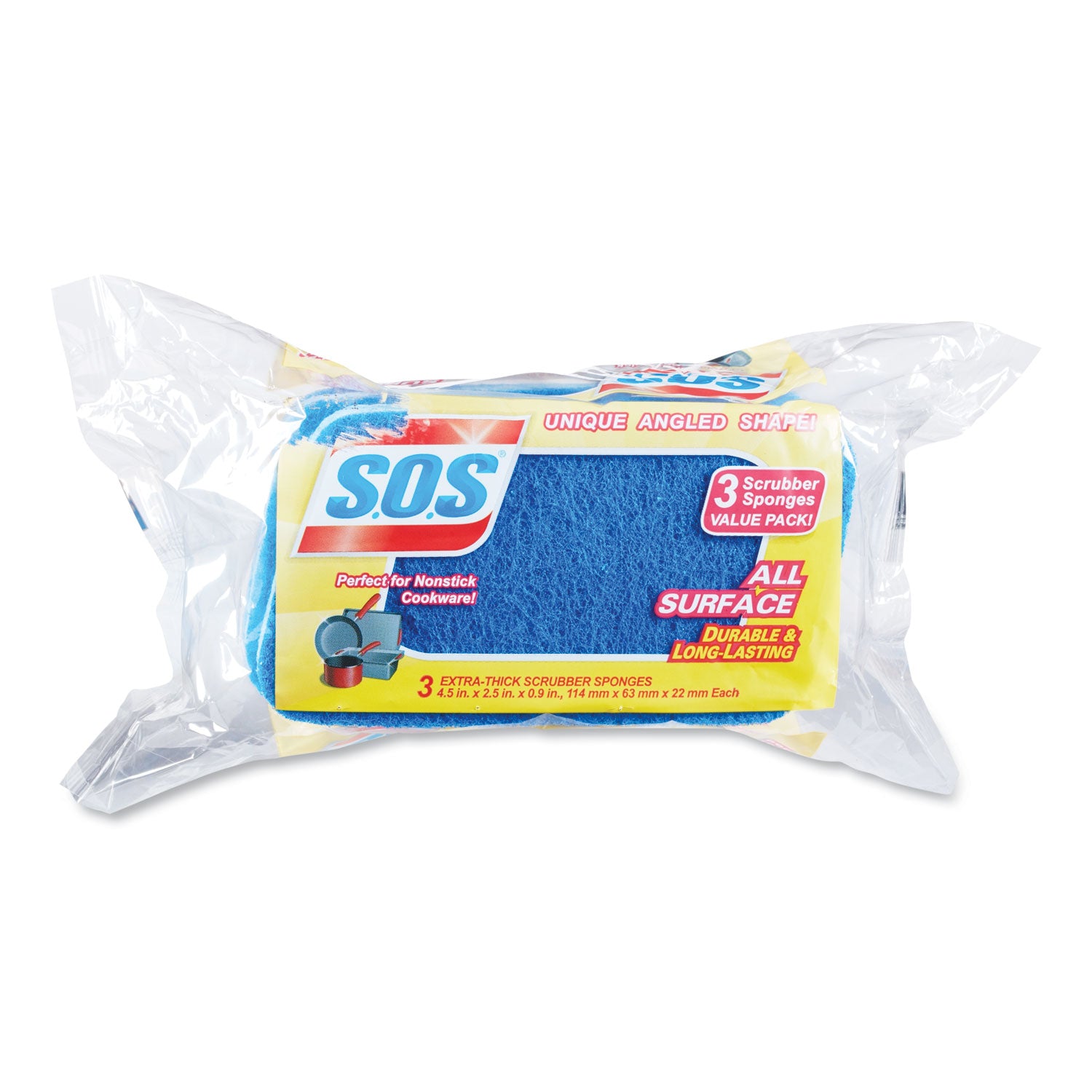 All Surface Scrubber Sponge, 2.5 x 4.5, 0.9" Thick, Dark Blue, 3/Pack, 8 Packs/Carton - 