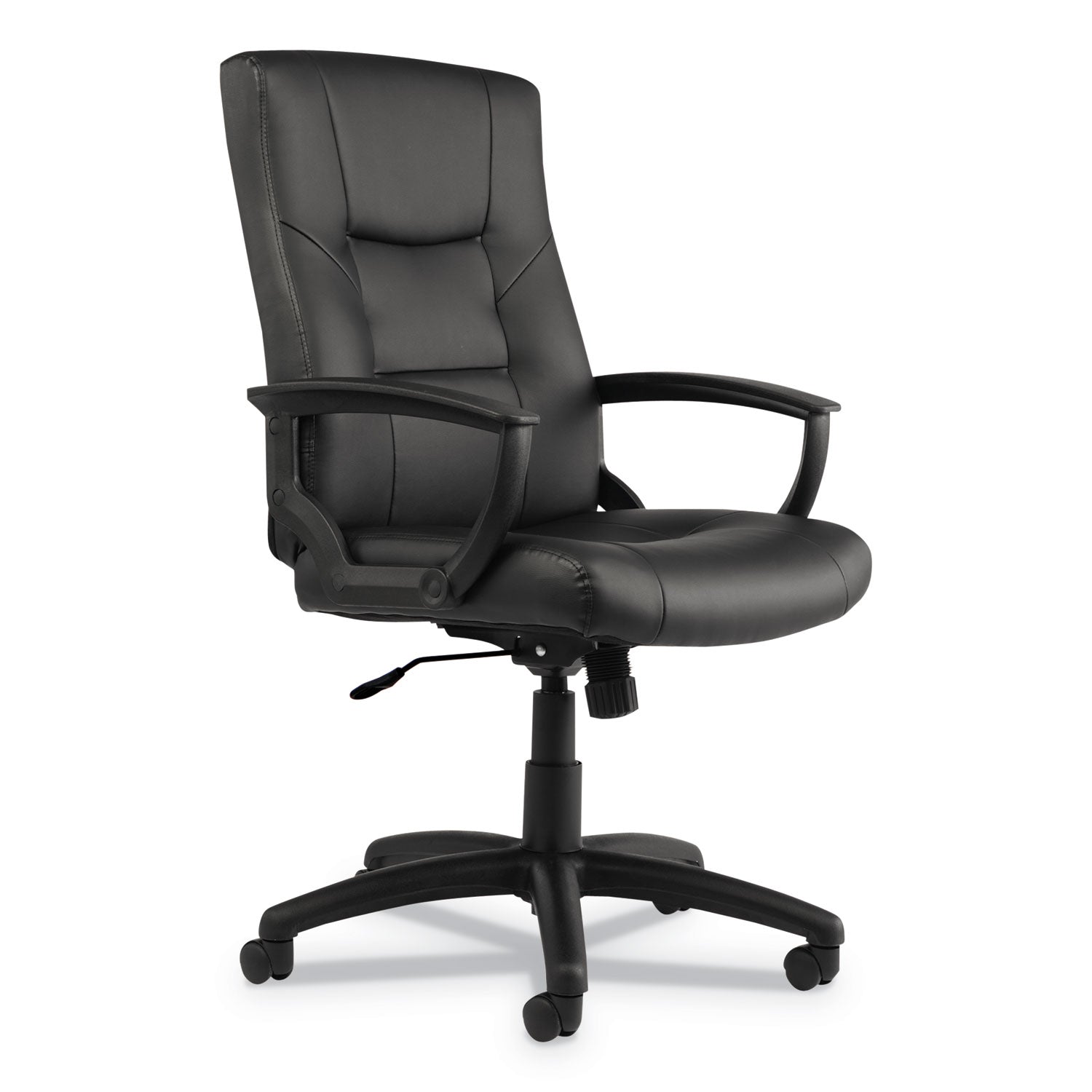 Alera YR Series Executive High-Back Swivel/Tilt Bonded Leather Chair, Supports 275 lb, 17.71" to 21.65" Seat Height, Black - 